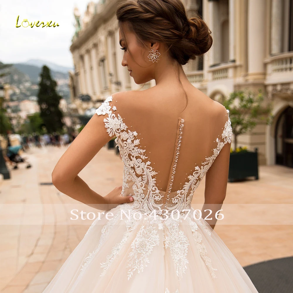 Loverxu, шикарное бальное платье, свадебное платье, изящная аппликация, рукав-крылышко, платье для невесты без спинки, часовня, поезд, свадебное платье размера плюс