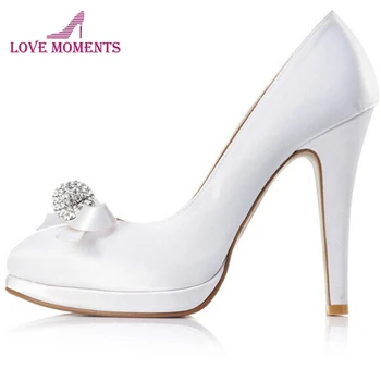 

Fashion White Satin Stiletto Hees Closed-toes Prom Shoes Charming Lady Bridal Wedding Shoes Woman Formal Dress Shoes
