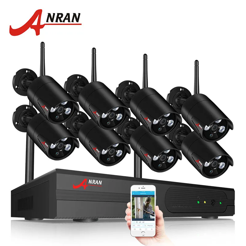 8 Black Cameras Kit ANRAN 8CH система видеонаблюдения беспроводная 1080P NVR с 2.0MP наружная Водонепроницаемая Wifi камера безопасности система ночного видения комплект наблюдения - Цвет: 8 Black Cameras Kit