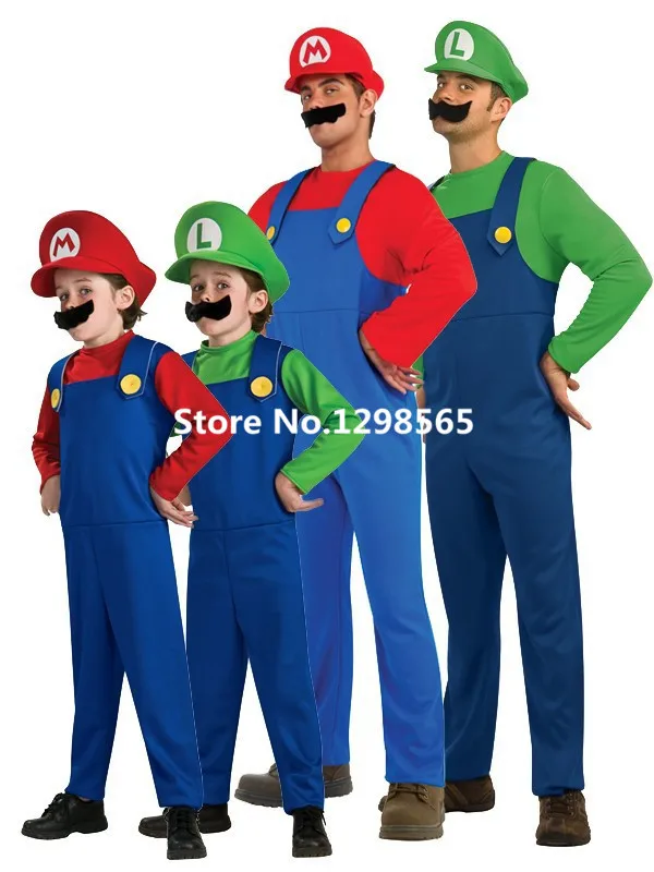 

super mario costume with Hat and beard Adult Child Green / Red supermario costume
