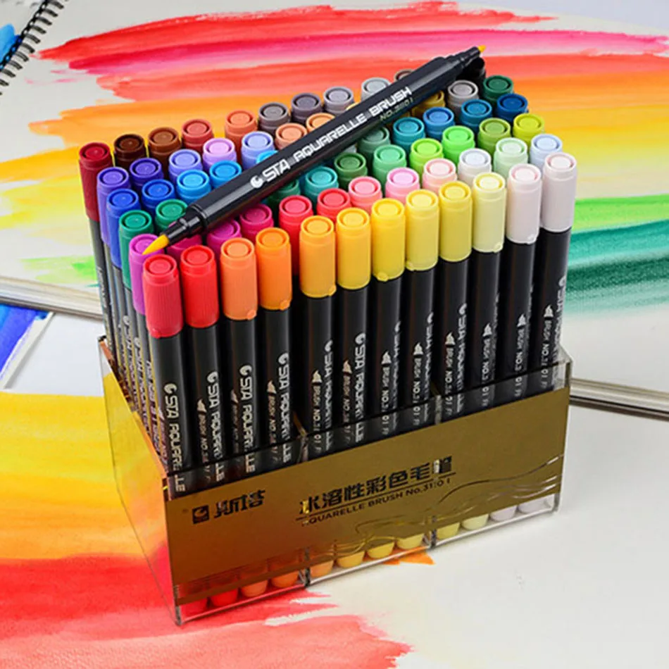 Preise STA 12 24 36 48 80 Farbe Kunst Pinsel Skizze Marker Stifte Tinte Auf Wasserbasis Twin Tip Marker Stift für Kunst Grafik Zeichnung Manga feine Kunst