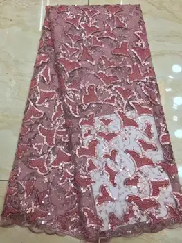 

PINK hand-cut French velvet lace fabric 2019 Nigerian embroidery French tulle blended velvet lace fabric 3D sequins YYZ597630