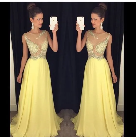 

Fashion Long evening dress 2017 Vestido De Festa o neck sleeveless off the shoulder beading crystal sheer tulle formal dress