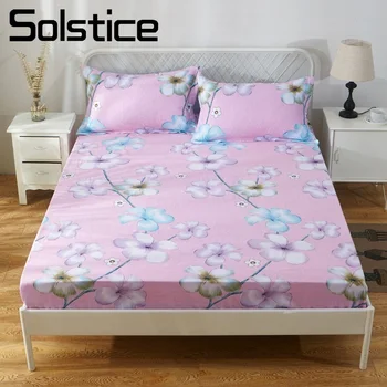 

Solstice Home Textile Flower Pink Bedding Fitted Sheet Girls Teen Adult Woman Bed Mattress Cover 100% Cotton 120*200*25cm Single