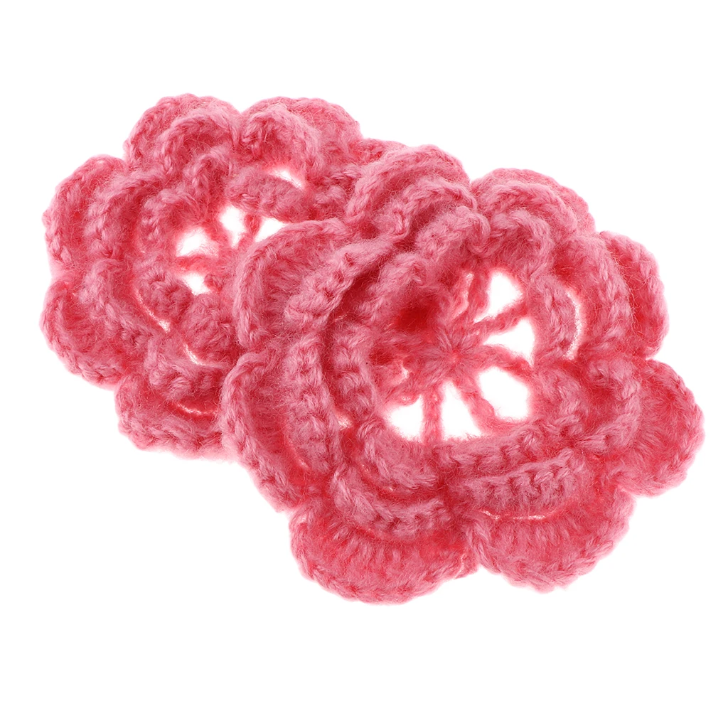 2Pcs Handmade Large Crochet Flowers Crafts Embellishment Applique DIY