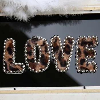 

4pcs Large Leopard Applique English Letters LOVE Alphabet sew on Rivet patches clothes bags DIY Decoration beads accessories