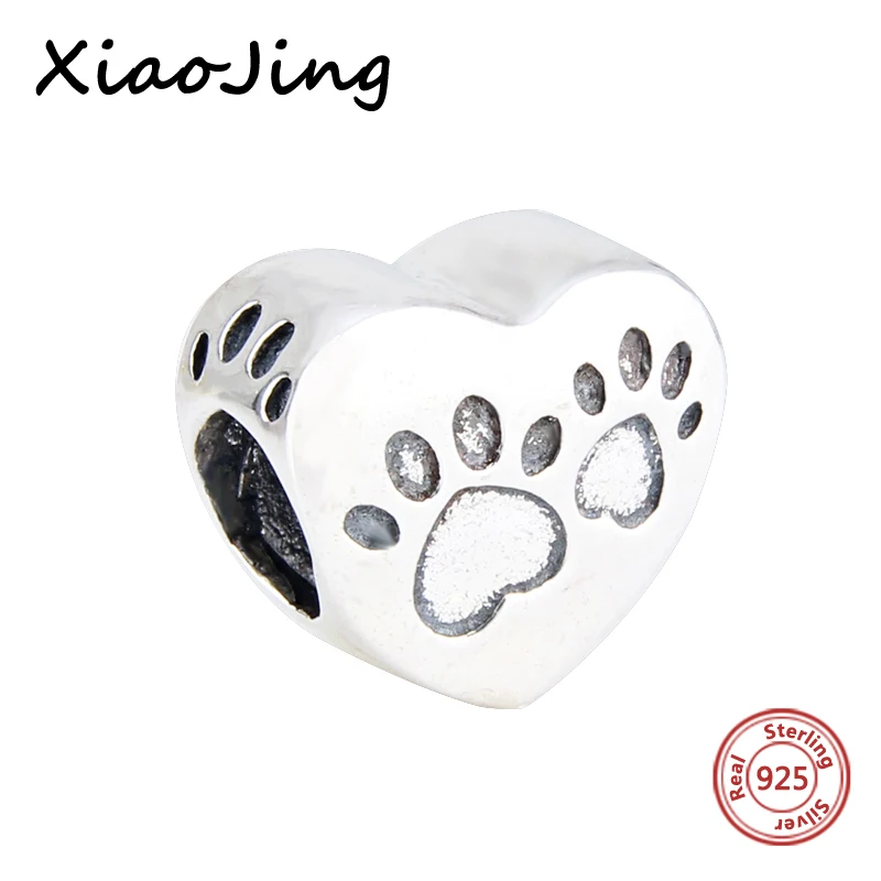 

footprints dog love Heart Shape Beads Fit pandora charms silver 925 original pendant Luxury DIY Mother's day gift