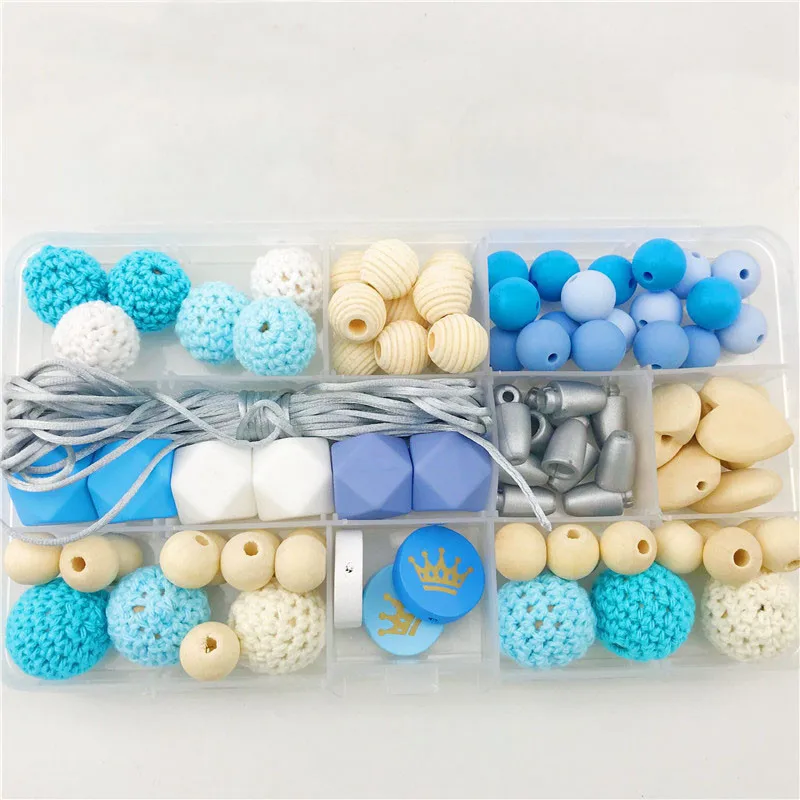 

Silicone Teether Baby DIY Crafts Set Pacifier Clips Crib Toy Safe And Natural Wooden Bead Teether Necklace Pendants