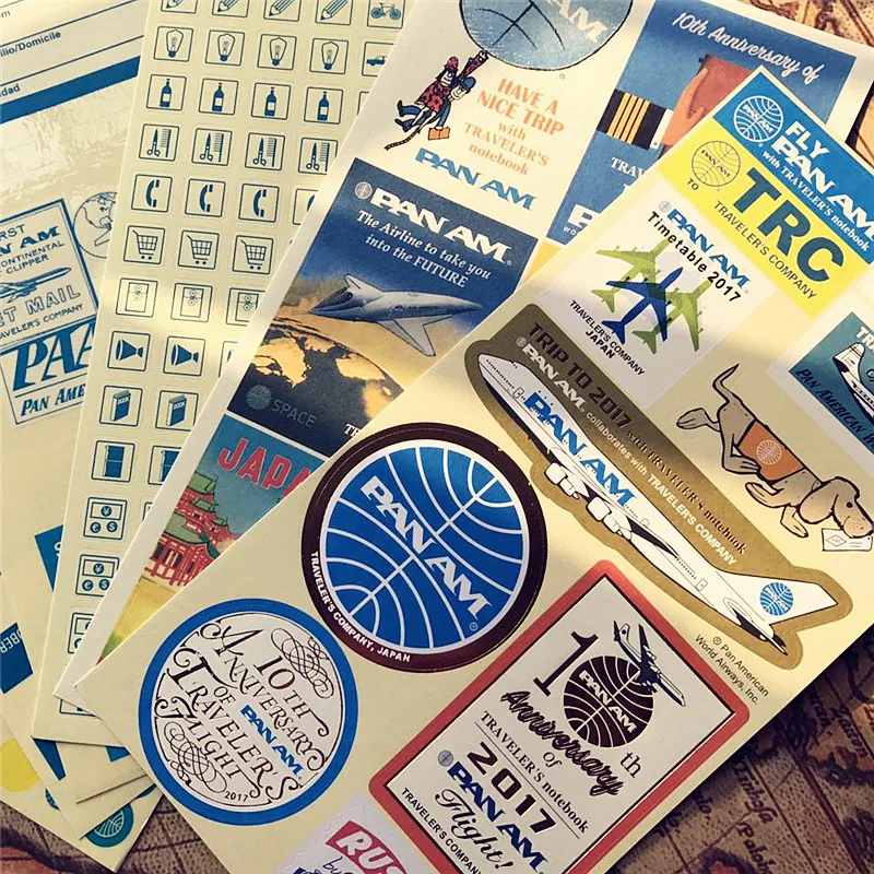 Jamie Note Printed Stickers Blue American Airlines Decorative Stickers For Midori Travelers Notebook Label Vintage Retro Sticker