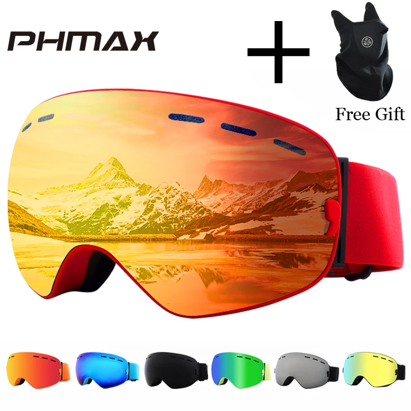 PHMAX Brand Ski Goggles Men Women Snowboard Goggles Glasses for Skiing UV400 Protection Snow