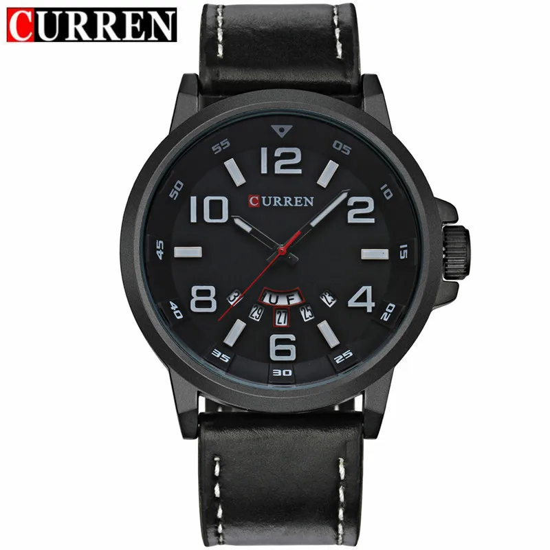 CURREN 8240, мужские часы, Топ бренд, роскошные мужские кварцевые часы, водонепроницаемые спортивные военные часы, мужские кожаные часы - Цвет: black white