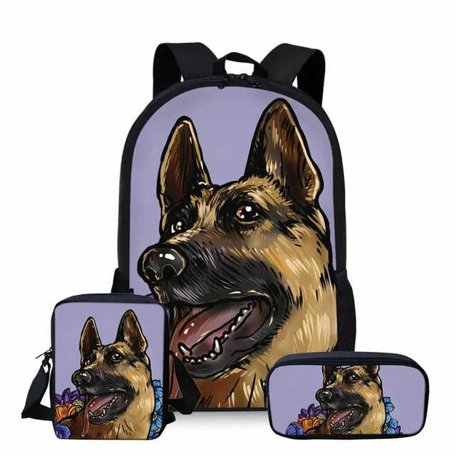 Nopersonality Cool German Shepherd Dog Print Backpack Set for Teen Boys