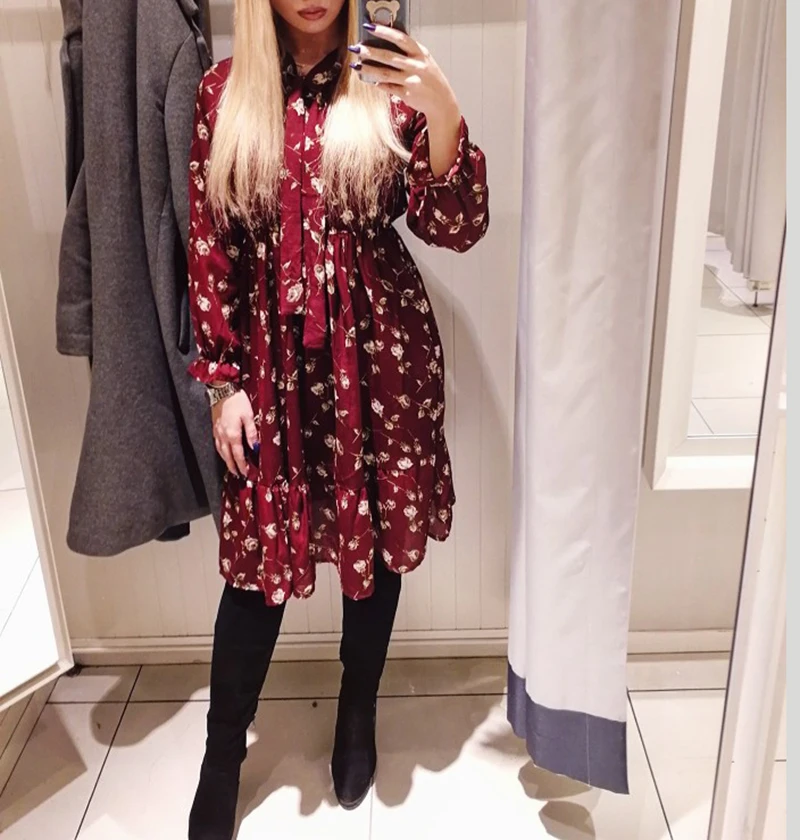 الصيف الكورية الشيفون النساء اللباس الأنيق السيدات خمر فستان طويل بوهو الأزهار مكتب طويل كم Vestidos الملابس 5LYQ003
