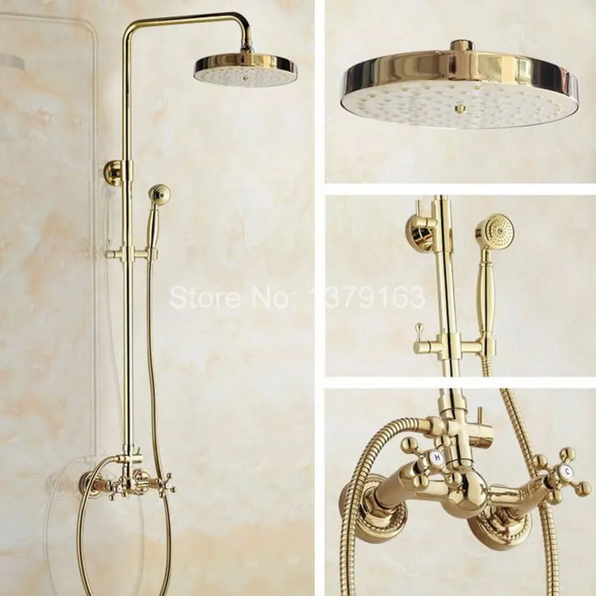 Goede Douche Kranen Goud Messing Badkamer Douche Mengkraan Kraan Set Regendouche Ronde Wandmontage agf325