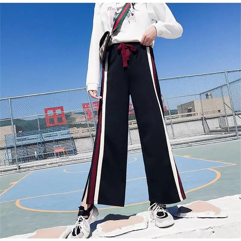 

Женские брюки в Корейском стиле Harajuku Ulzzang, свободные широкие брюки с разрезом, повседневные женские милые винтажные кавайные брюки для женщин