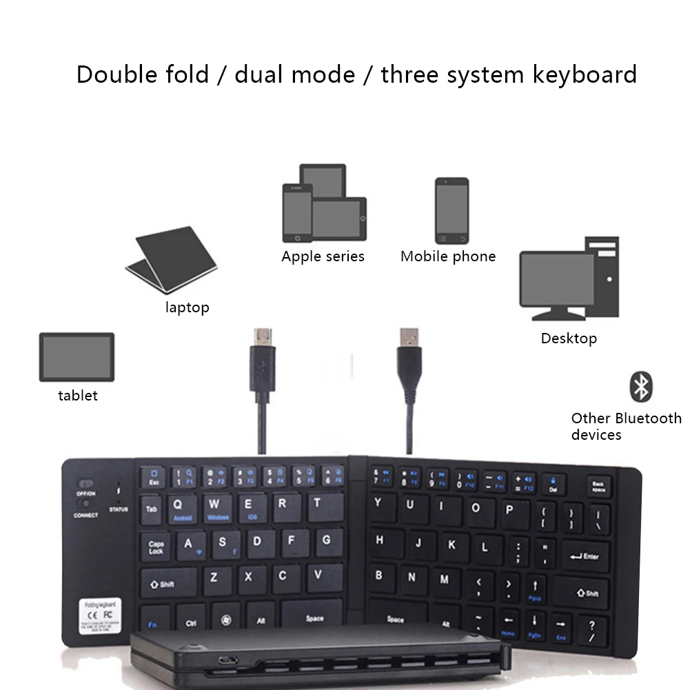 

Black Portable Foldable Bluetooth Keyboard Compatible for iPhone X 8 7 6s Plus iPad SL@88