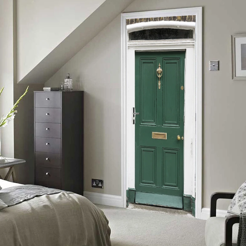 2pcs/set 3D Creative Door Sticker Wallpaper Green Iron Gate Wall Stickers DIY Mural Poster PVC Waterproof Bedroom Home Decor 2pcs/set 3D Creative Door Sticker Wallpaper Green Iron Gate Wall Stickers DIY Mural Poster PVC Waterproof Bedroom Home Decor