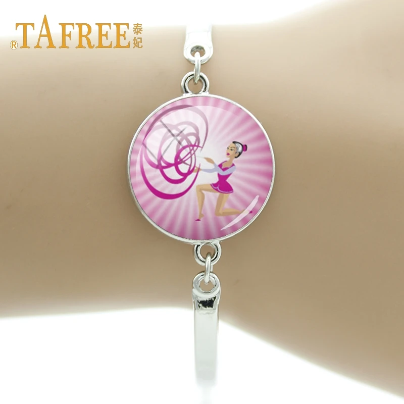 

TAFREE We Love Gymnastics Bracelet Sports Jewelry Round Fashion Accessory Glass Cabochon Dome Bracelet jewelry GY222