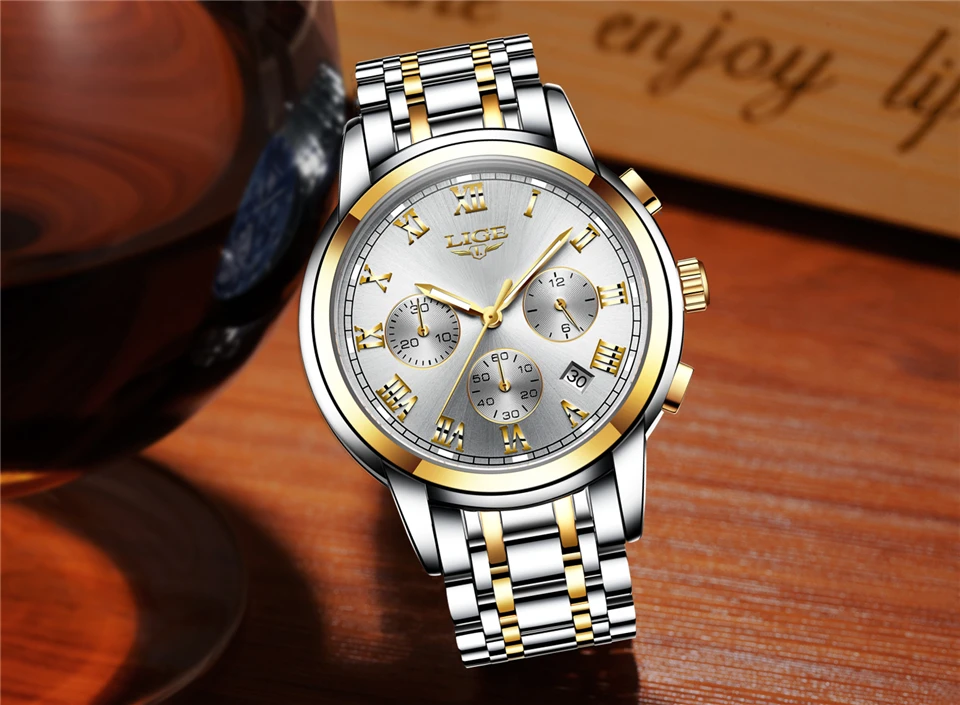 LIGE Men Watches Top Luxury Brand Full Steel Waterproof Sport Quartz Watch Men Fashion Date Clock Chronograph Relogio Masculino sports watch