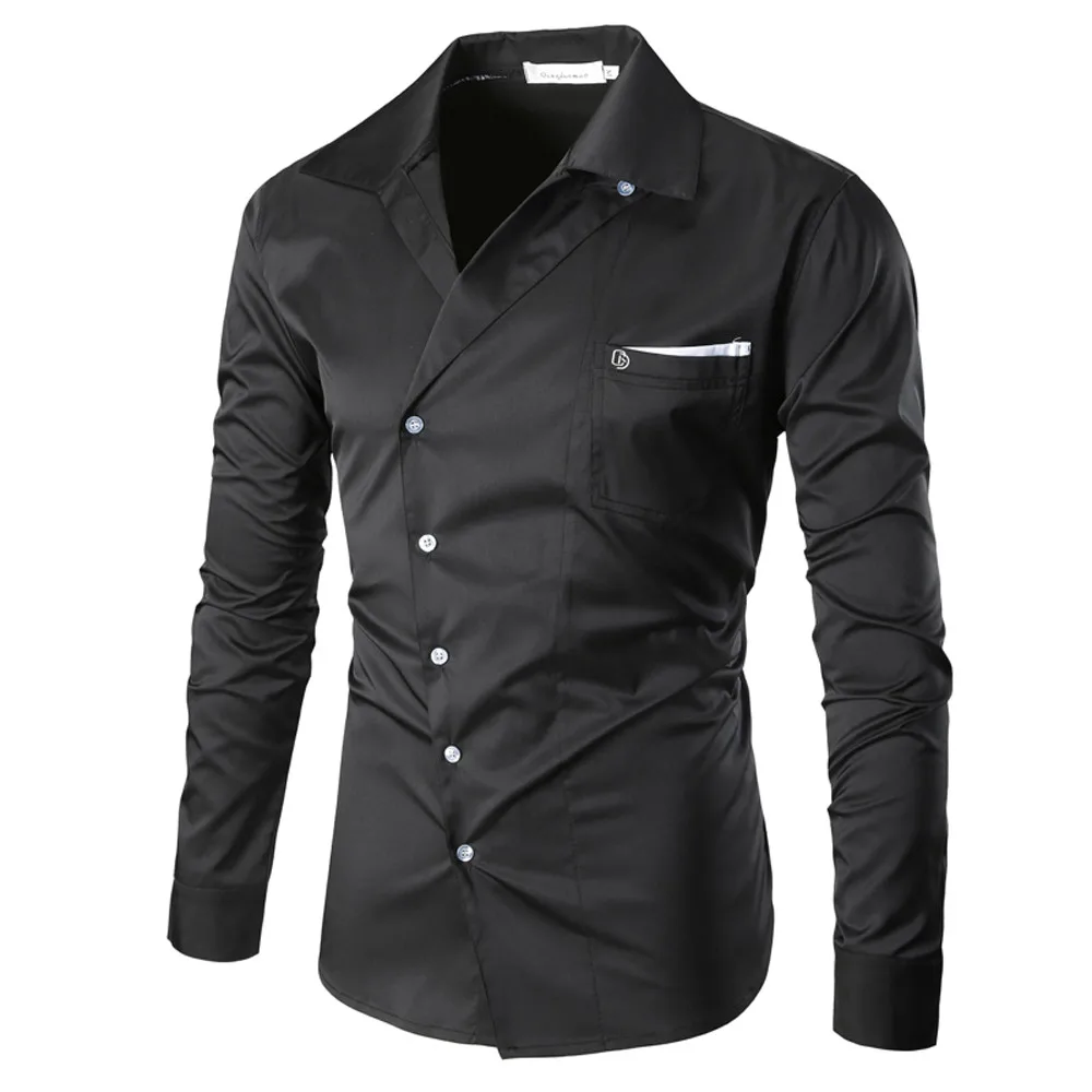 

Men's Autumn Casual Slim Fit Cotton Shirt Top Blouse Turn Down V Neck Solid Colors Long Sleeve Blusas For Man With Button Pocket