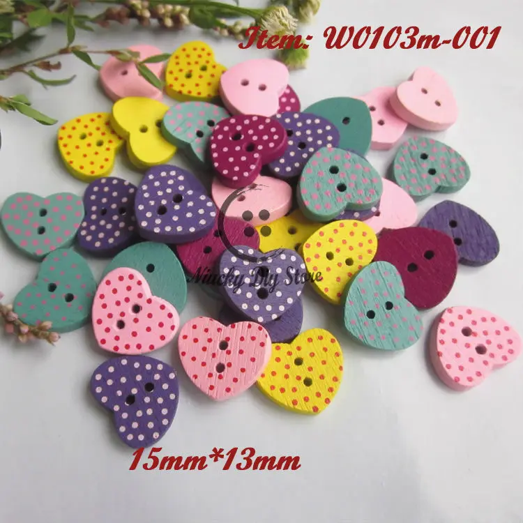 

200pcs heart dot mixed color heart wood buttons beautiful child baby buttons for craft accessories sewing set wholesale