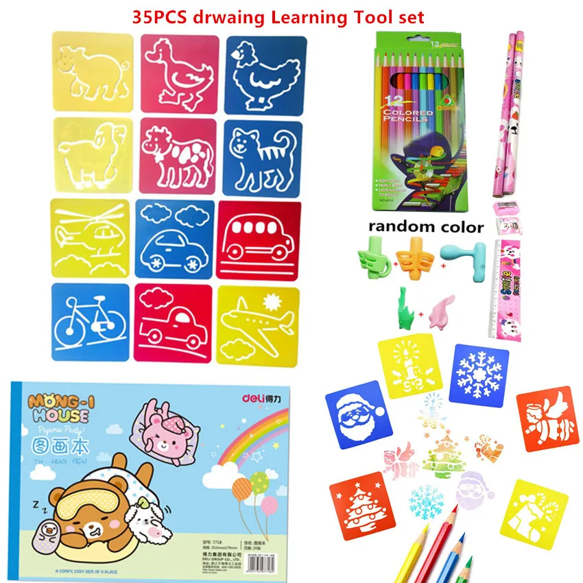 

35pcs Stationery Ruler School Painting Supplies Drafting Tool Set Plastic DIY Graphic Template Drawing Learning Set Toy