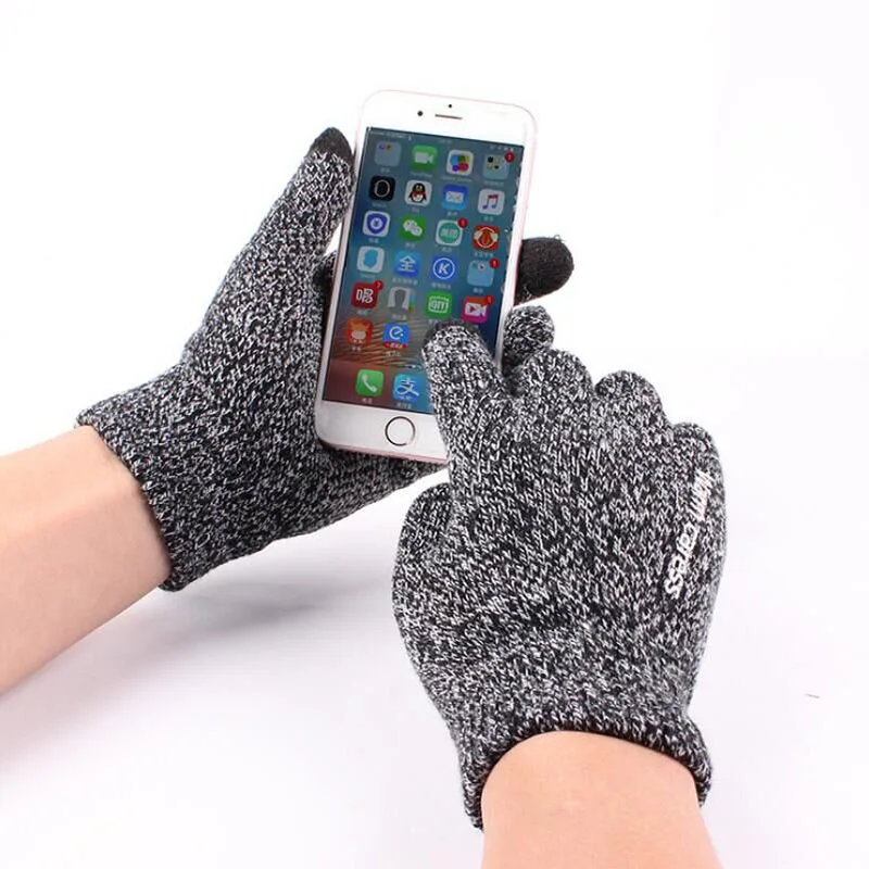 

Winter Women Men Gloves Knitted Smartphone Using Gloves High Quality Thicken Warm Wool Cashmere Solid Gloves Men Hand Business