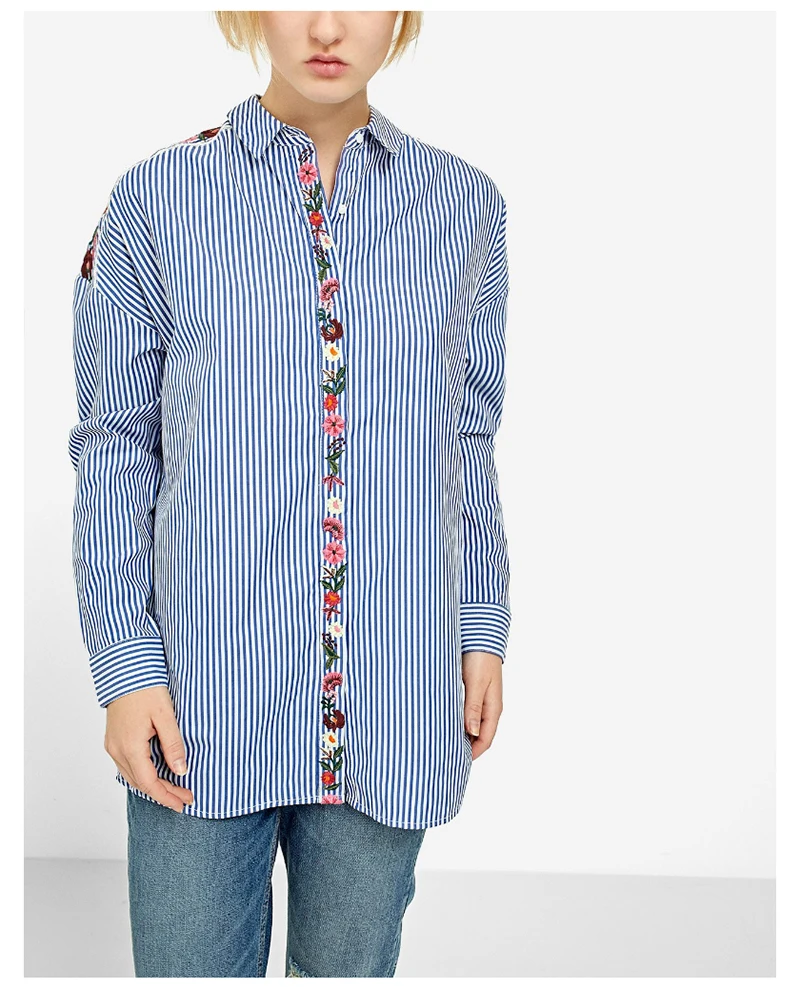 2018 Women's Shirt Loose Plaid Blouse Long Sleeve Spring And Summer New Embroidery Decorative Embroidery Shirt For Ladies D8A155 (7)