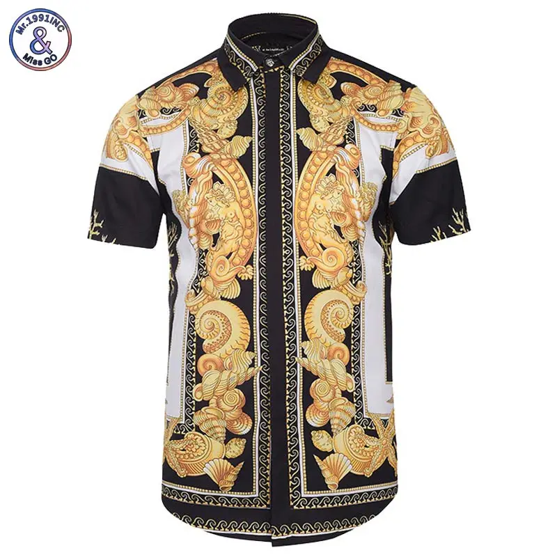 

Mr.1991INC Palace Golden Flowers Shirts Men 3d Shirts Short Sleeve Summer Brand Shirts Fashion Tops