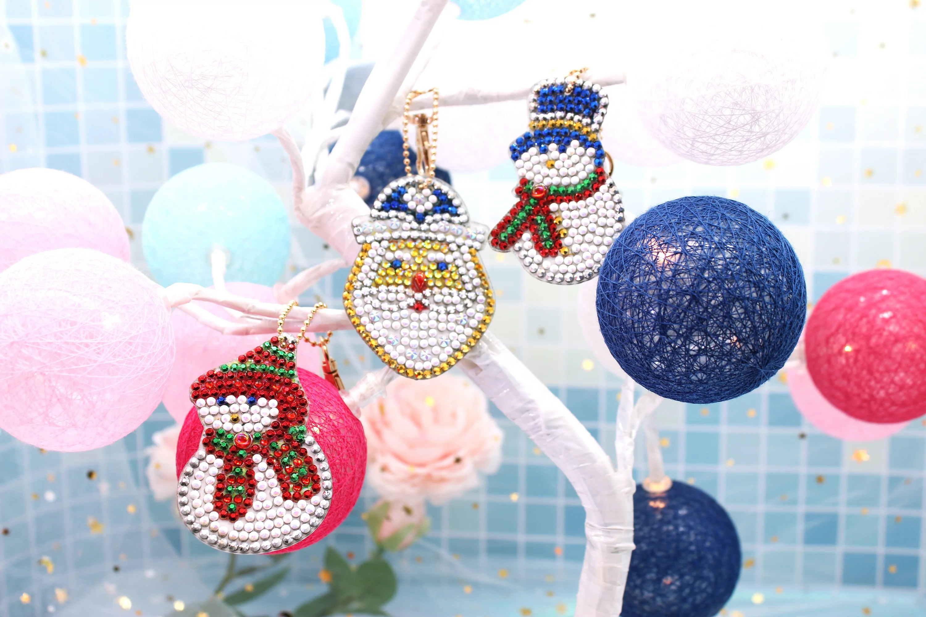 Shirliben Christmas Diy Diamond Painting Keychain Cross Stitch Keyrings On The Bag With Diamonds Santa Claus Deer Snowman YSK17