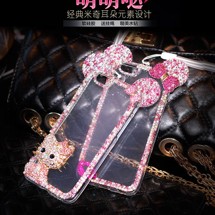

For Samsung Galaxy S8 Plus S7 S7 Edge S6 S6 Edge Plus Phone Case Hello Kitty with Bling Diamond Rhinestone Mickey Silicone Cover