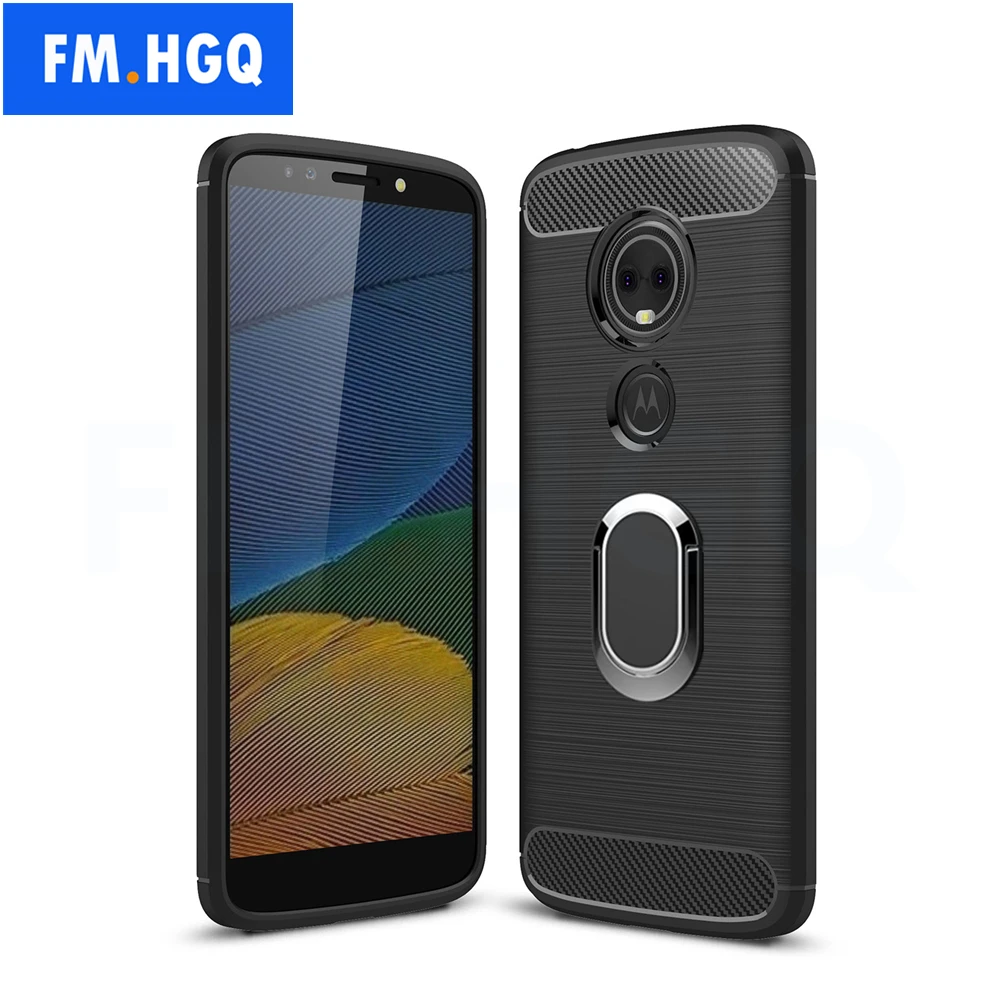 

Soft TPU Carbon Fiber Cases for Motorola Moto E5 Plus Cover Magnetic Car Mount Ring Stand Holder for Moto E5 E5P Case Cover