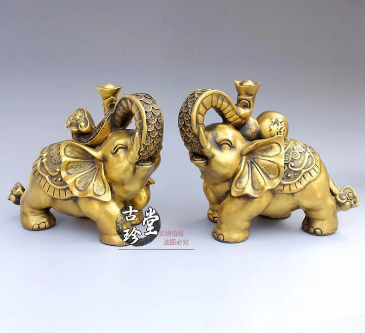 

Chinese Dynasty Palace Bronze Copper Feng shui Wealth Elephant Statue Pair Set