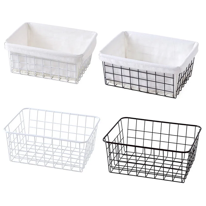 

Household Storage Basket Iron Art Japanese Style Organizer with Cloth Bag for Debris Kitchen Sundries Food High Quality 4 Styles