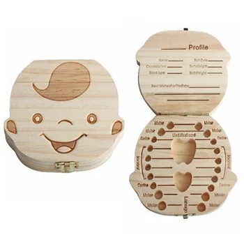 

English Wooden Box Tooth Box Organizer Save Milk Teeth Box Storage Teeth Gift Umbilical Cord Lanugo caja madera