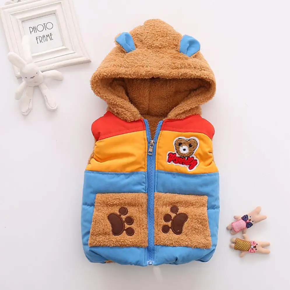 Autumn and winter Boys Baby Kids plus velvet warm thick vest Outerwear Bear Cartoon Hooded Waistcoat Ma3 jia3 Clothes - Цвет: sky blue