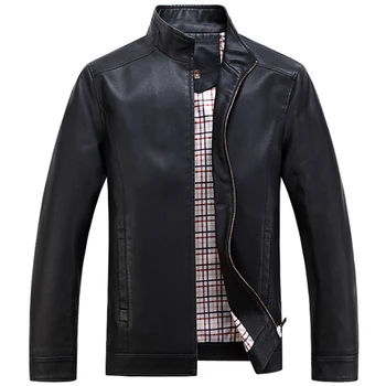 

Spring New Casual High Quality Leather Jacket Men Stand Collar Black Coffee Colors Jaqueta De Couro Masculino