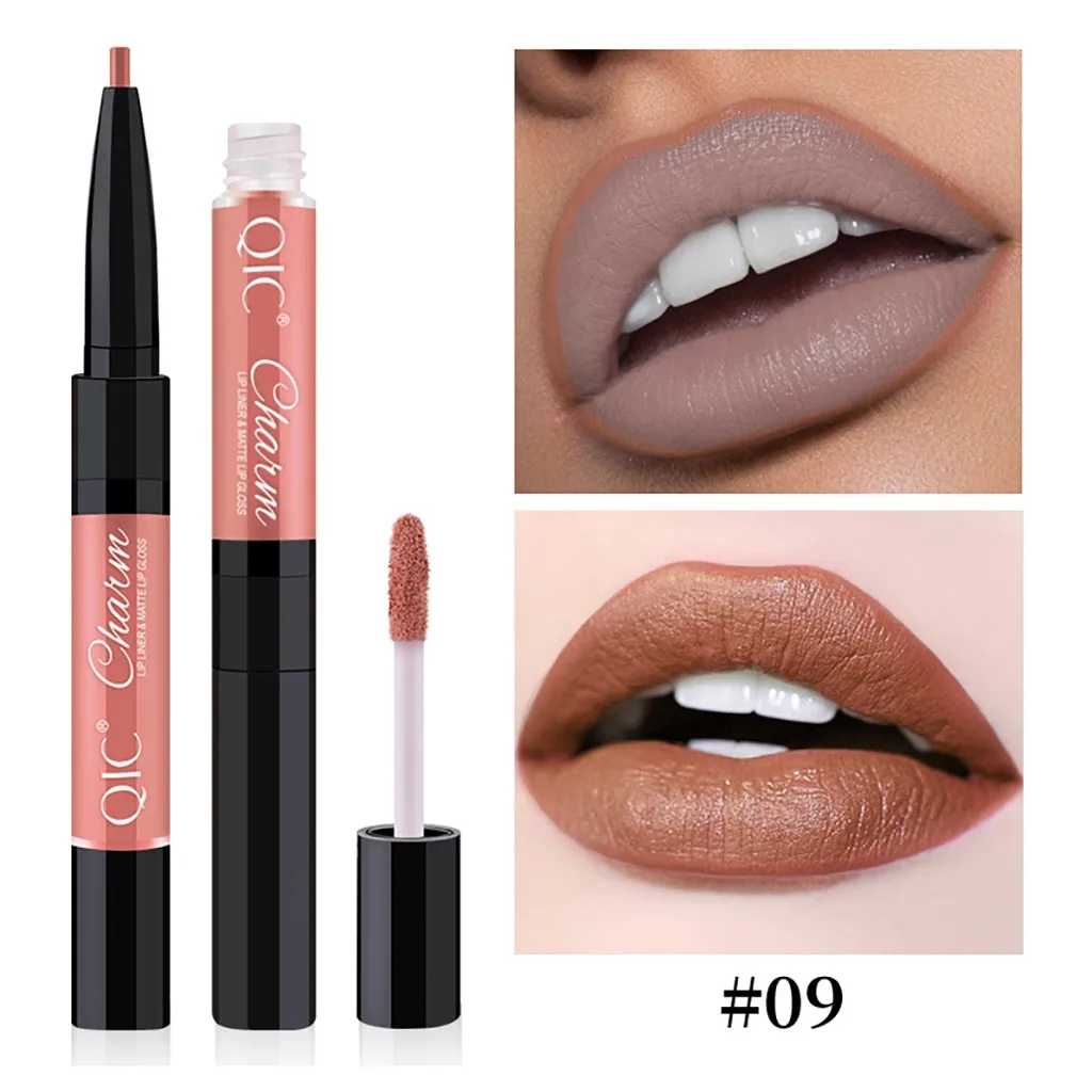 I Стойкий водонепроницаемый матовый блеск для губ Губная помада beauty Two-in-one двойной блеск для губ лайнер 12 цветов Двойная кромка Y605 - Цвет: I