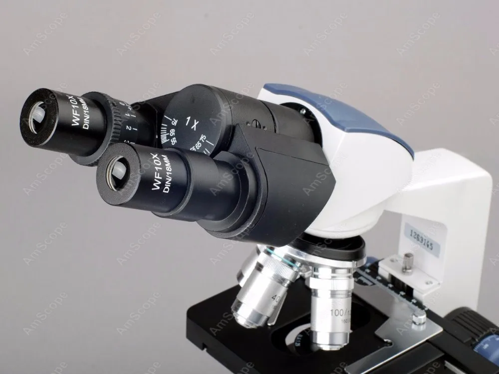 AmScope B120 시리즈 학생 및 전문가용 LED 쌍안 복합 현미경 40X-2500X+ 3MP 디지털 카메라 및 3D 스테이지