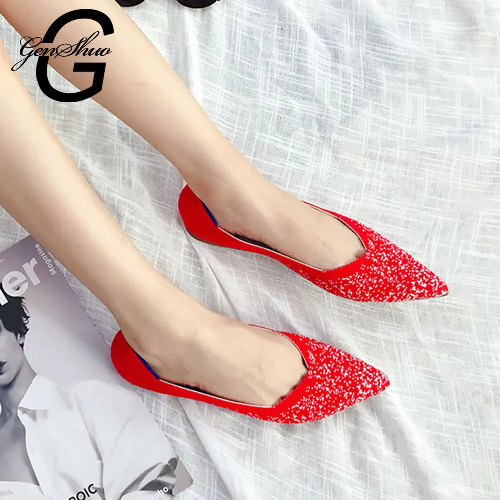 

GENSHUO Summer Women's Shoes Breathable Soft Bottom Leopard Print Camouflage Knit Flat Shoes Pointed Shallow Mouth Flat Shoes