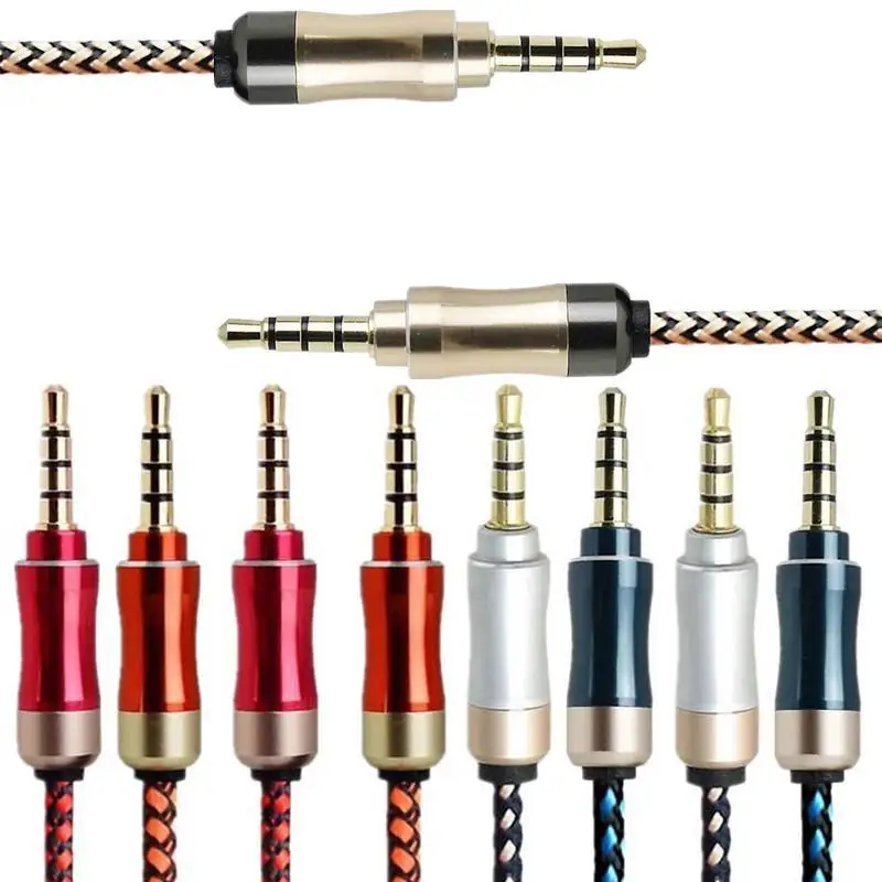 Free-shipping-1-5M-5FT-100pcs-lot-3-5MM-Male-to-male-Fabric-Braided-Stereo-Car