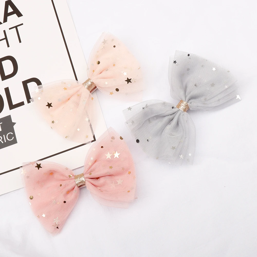 

Cheer Bows Hair Accessories Lace Hair Bows Mesh Yarn Stars Glitter Knot Hair Clips for Girls Korean Fashion Kids Hair Barrettes