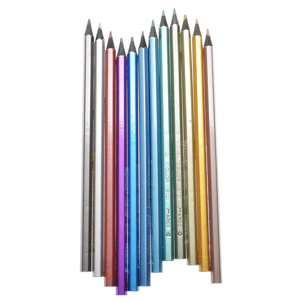 

12 Metallic Colored Pencil Non-toxic For Drawing Sketching Set Stationery