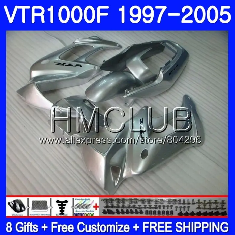 

Body For HONDA SuperHawk VTR1000F 97 02 03 04 05 77HM17 VTR 1000 F 1000F VTR1000 F 1997 2002 2003 2004 2005 ALL Silvery Fairing