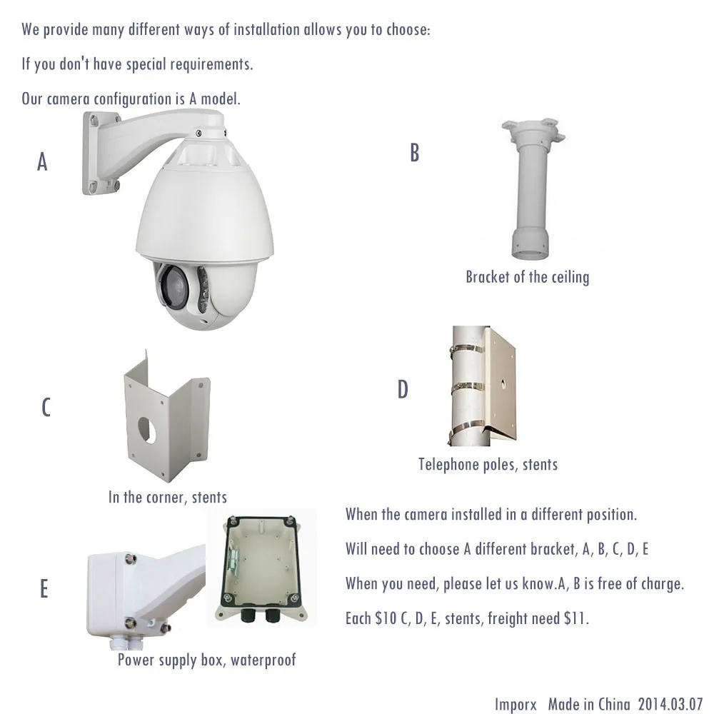 

Celling mount cornner bracket for PTZ IP Camera high speed dome camera