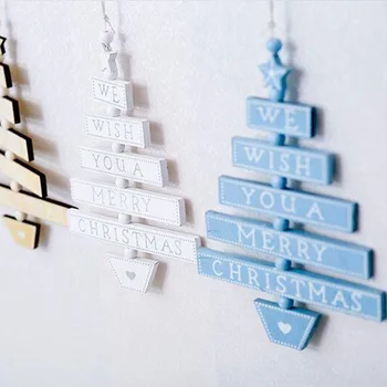 

1PCS Merry Christmas Colorful Wooden Pendants Tree Shape Ornaments Xmas Tree Ornament Wood Crafts For Christmas Party Decoration