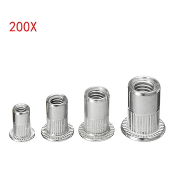 

200Pcs Insert Rivet Nut 304 Stainless Steel Countersunk Head 50pcs Each Rivet Nuts M3/M4/M5/M6 Flat Head Aluminum Rivet Nut