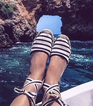 

Female Nice Handmade Fishion Casual Canvas Ankle Strap cross-tied Hemp Woven Rome Style Flat Sandals Fisherman Shoes