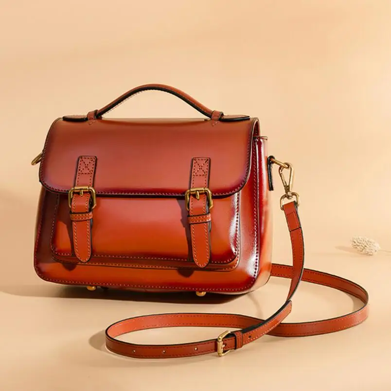 Goedkoop Vossestaart   Lelie 2020 Dames Vintage Tote Schoudertas Designer Brand Vrouwen Crossbody Handtassen Echt Lederen Kleine Messenger Bag