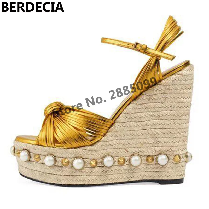 Summer New Arrival Ankle Buckle Strap Rope Weave Wedges Sandals Women Open Toe High Platform Party Shoes Sweet Style